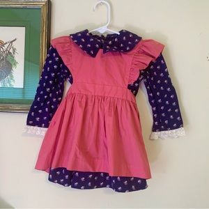 Vintage 70s Navy Blue Dusty Rose Prairie Dress and Pinafore Size 3T